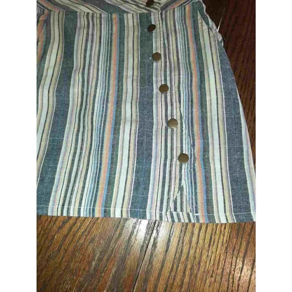 Small Alterd State Multi Color Striped Off Set Front Button Mini Skirt Pockets - Picture 2 of 3